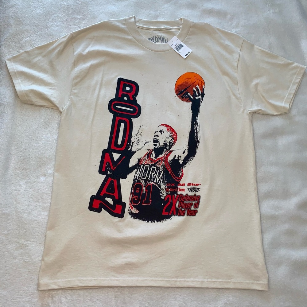 Dennis Rodman NBA T-shirt Cream Size Large